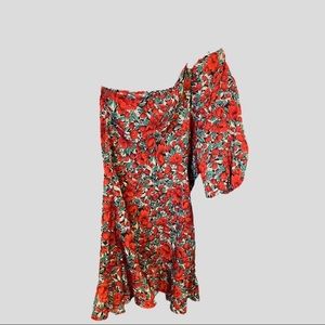 Shein Sz 8-10 red floral one shoulder half sleeved dress